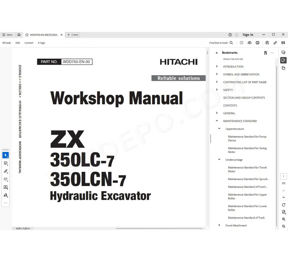 Hitachi ZX350LC-7 ZX350LCN-7 parts catalog + service manual